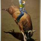 "A Clown Bull-Rider Hanging On For Dear Life"